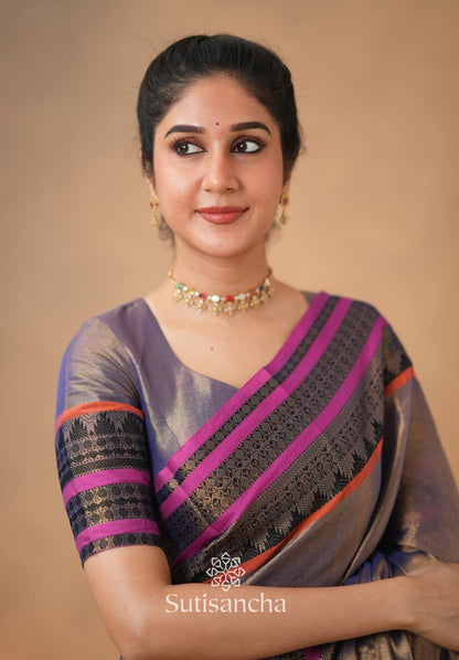 Dhiyona SS South Charm Tissue Cotton Saree with Traditional Border