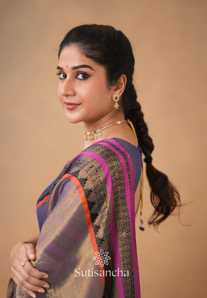 Dhiyona SS South Charm Tissue Cotton Saree with Traditional Border