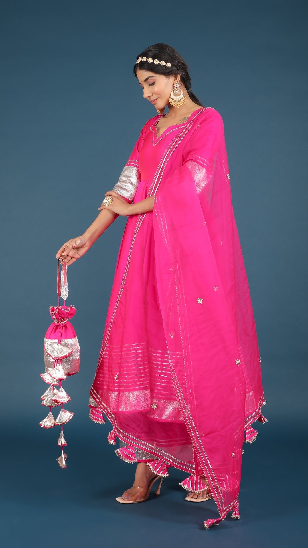 Amber Hot Pink Taffeta Silk Anarkali Set