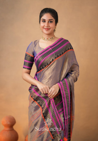 Dhiyona SS South Charm Tissue Cotton Saree with Traditional Border