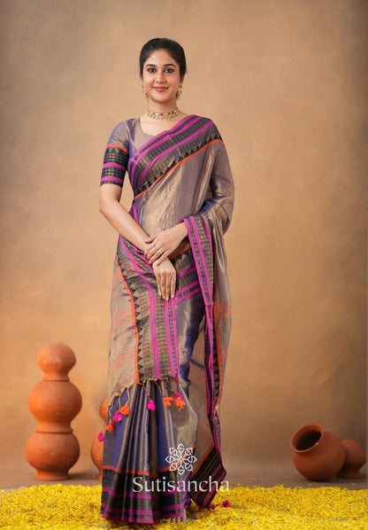 Dhiyona SS South Charm Tissue Cotton Saree with Traditional Border