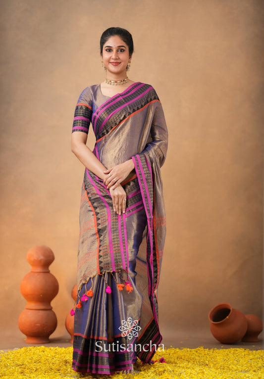 Dhiyona SS South Charm Tissue Cotton Saree with Traditional Border