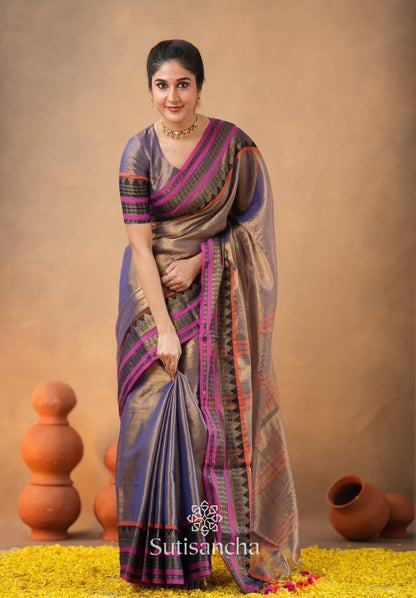 Dhiyona SS South Charm Tissue Cotton Saree with Traditional Border