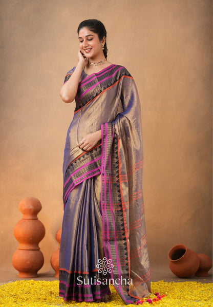 Dhiyona SS South Charm Tissue Cotton Saree with Traditional Border