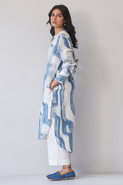 Women's Marshmallow and Blue Linen Co-ord Set