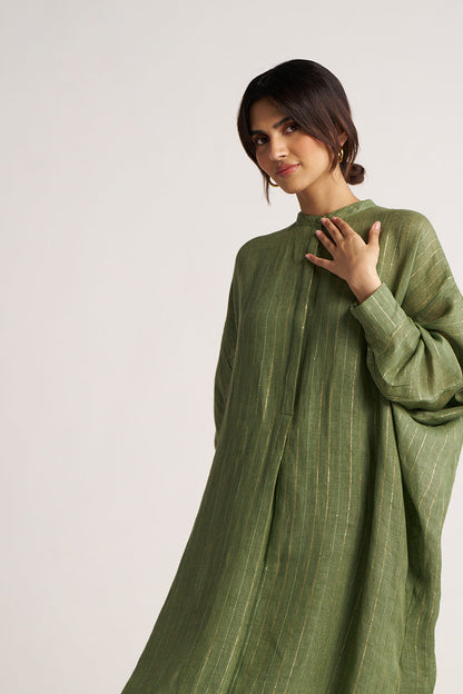 Women's Hedge Green Zari Linen Festive Co-ord Set