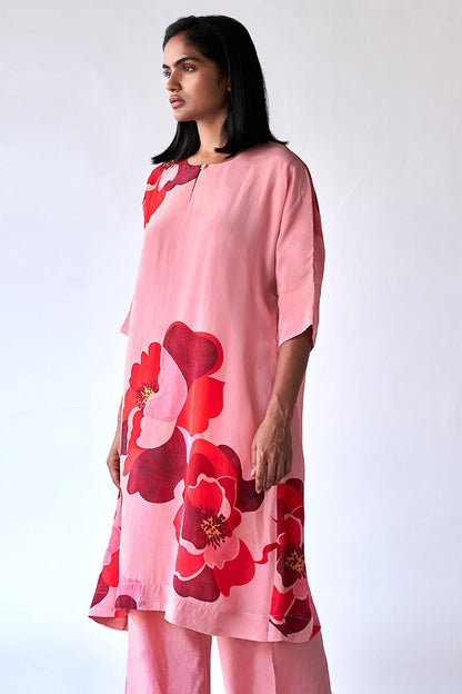 Women's Peach Bemberg Crepe Silk Co-ord Set