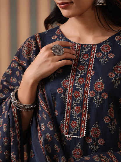 Dhiyona RR Women's Ethnic Printed Pure Cotton Kurta with Palazzos & Dupatta