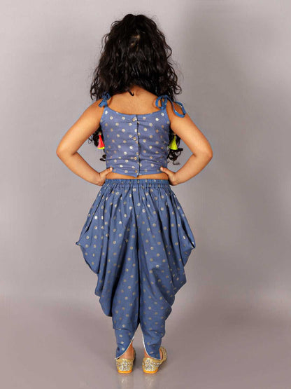 Fusion Fair Girls Blue Crop Top with Dhoti Girls Co-ordinate set