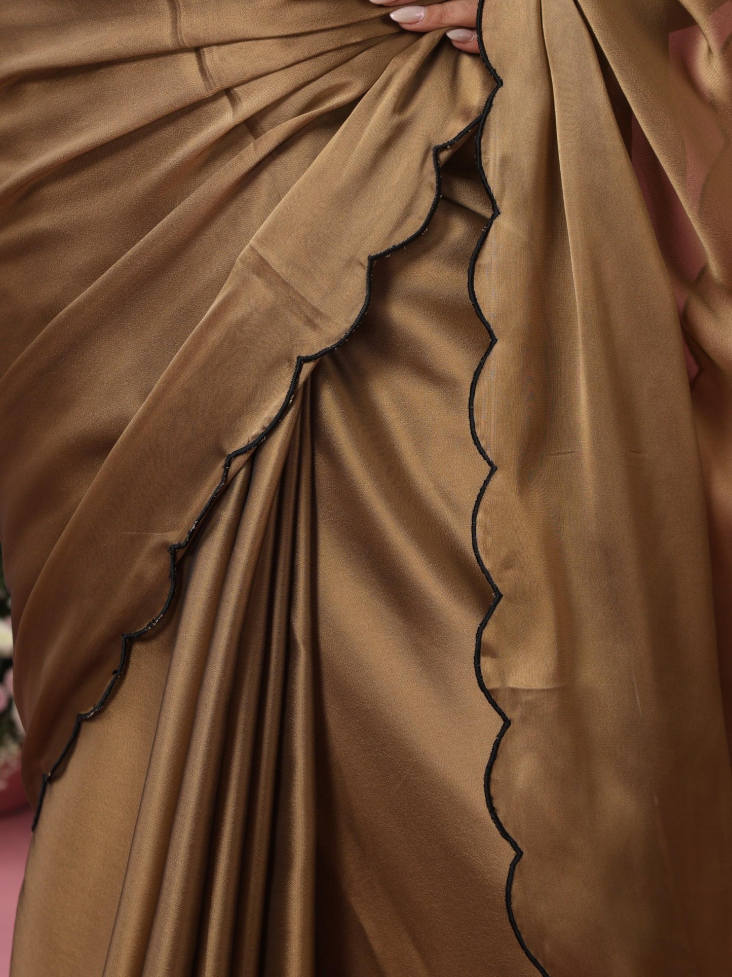 Dhiyona ST Nude Gold Dual Shade Chiffon Saree with Embroidered Scallop