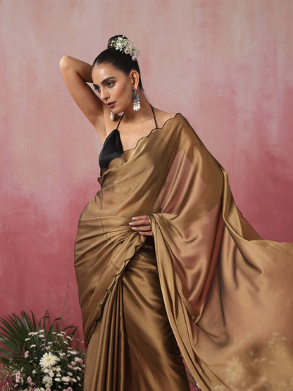 Dhiyona ST Nude Gold Dual Shade Chiffon Saree with Embroidered Scallop