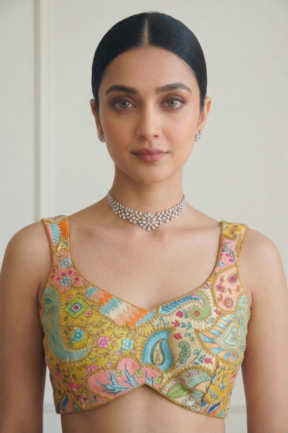 Dhiyona ST Embroidered Multicolor Blue and Peach Blouse