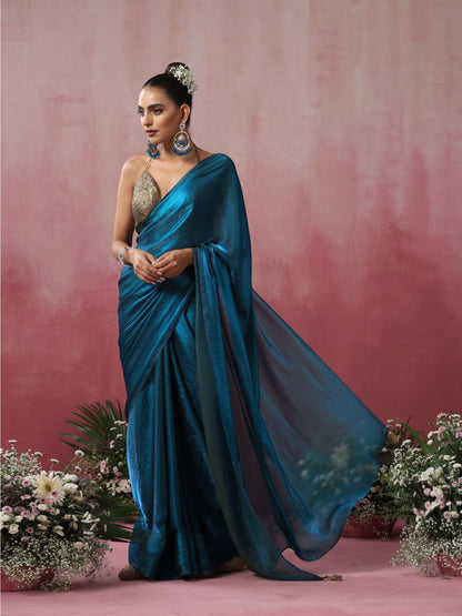 Dhiyona ST Rama Blue Green Metallic Satin Saree