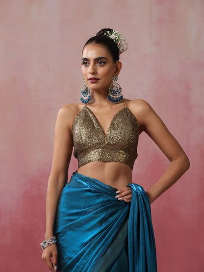 Dhiyona ST Rama Blue Green Metallic Satin Saree
