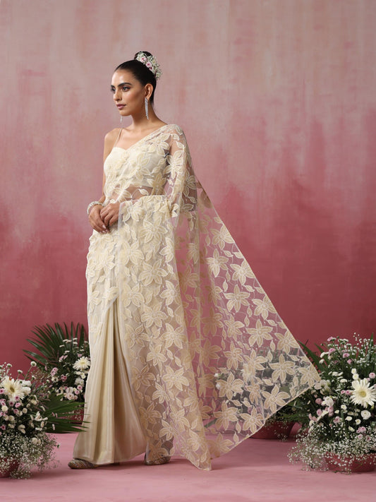 Dhiyona ST Princess Wardrobe Silk Tissue Saree with Net Flowers and Blouse Fabric