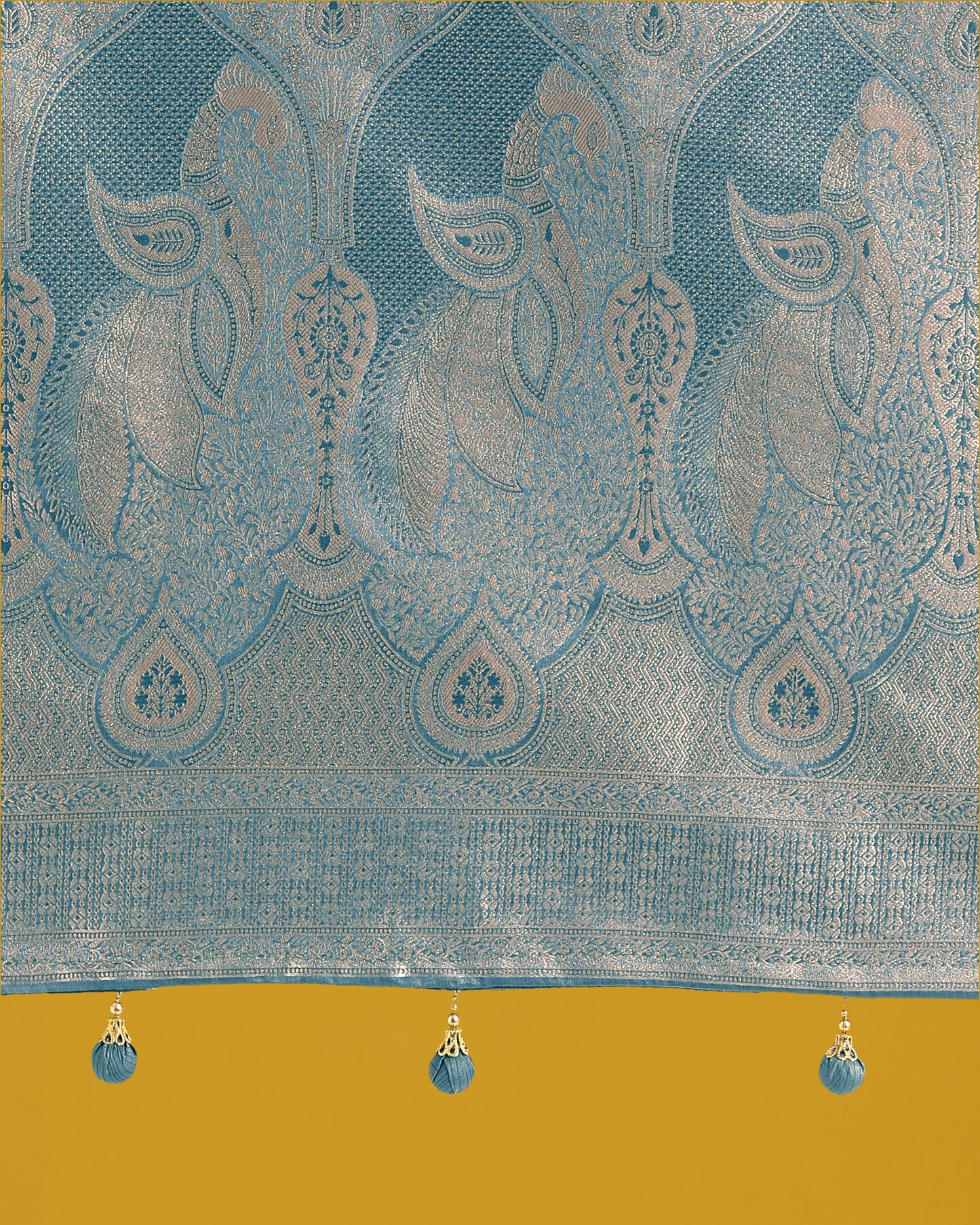 Dhiyona MJ Dusty Cyan Weaving Banarasi Satin Silk Trendy Saree For Festival