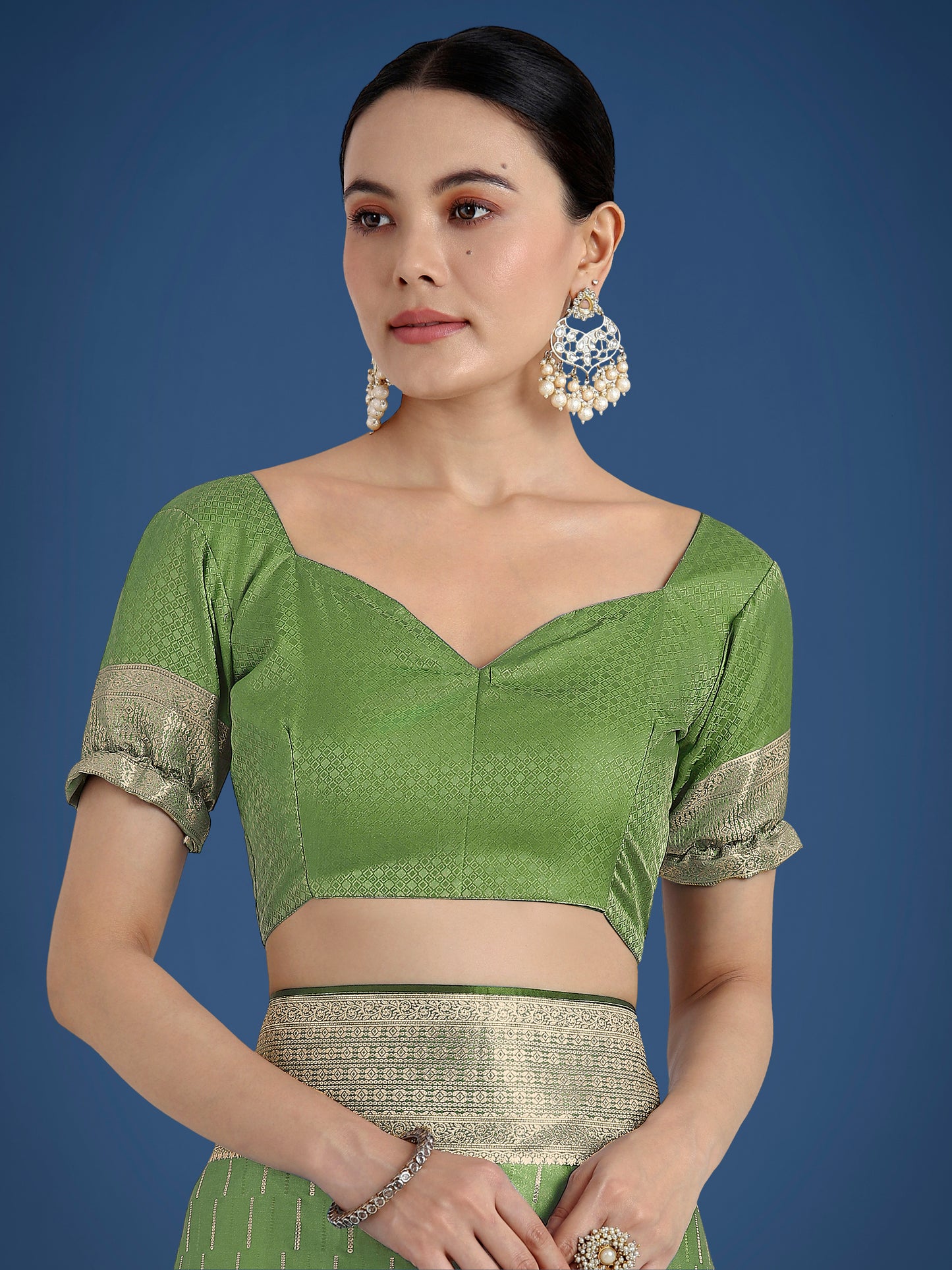 Dhiyona MJ Dusty Green Weaving Banarasi Satin Silk Trendy Saree For Festival