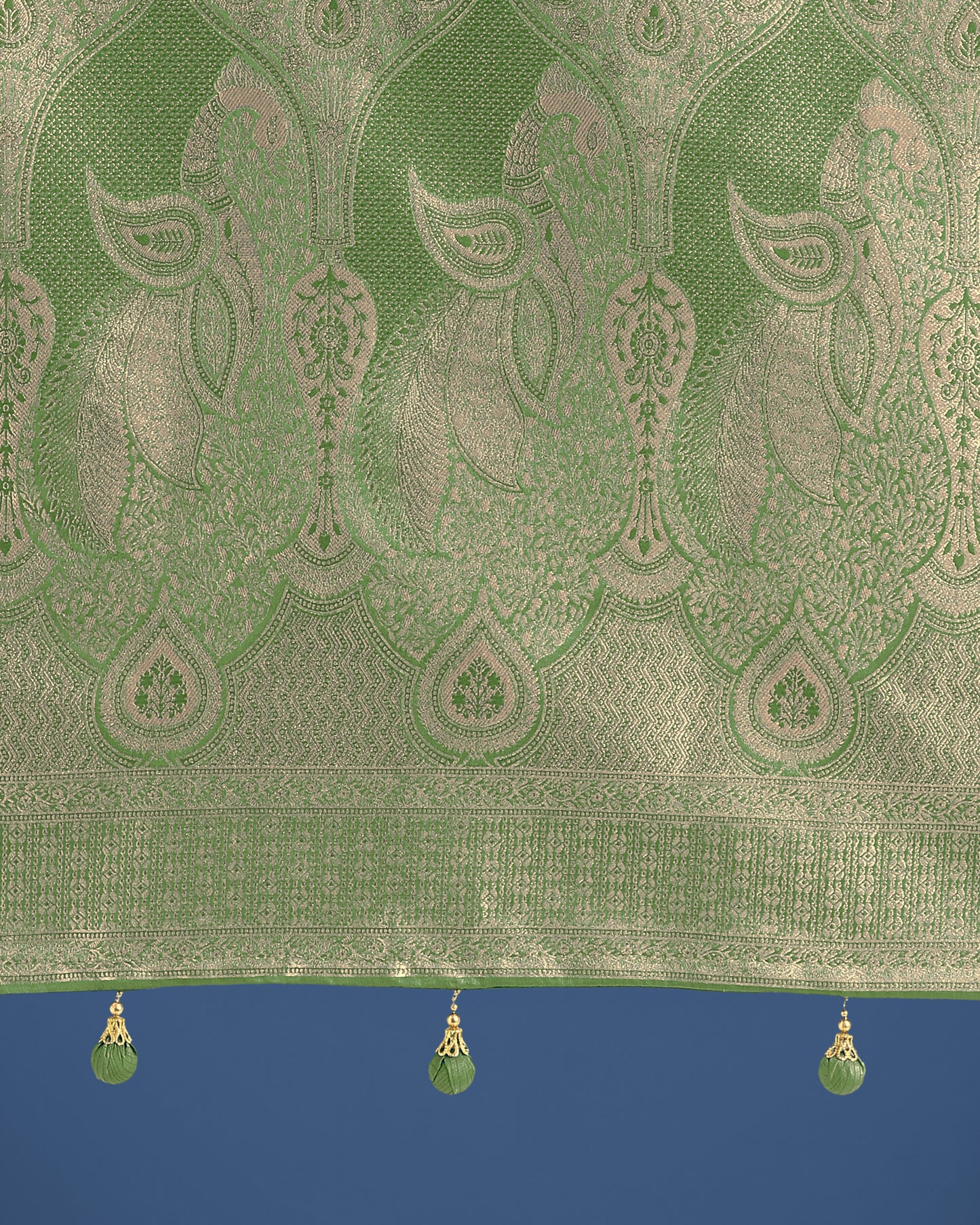 Dhiyona MJ Dusty Green Weaving Banarasi Satin Silk Trendy Saree For Festival