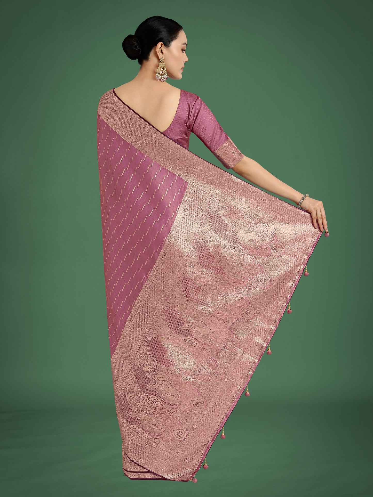 Dhiyona MJ Dusty Rose Pink Weaving Banarasi Satin Silk Trendy Saree For Festival