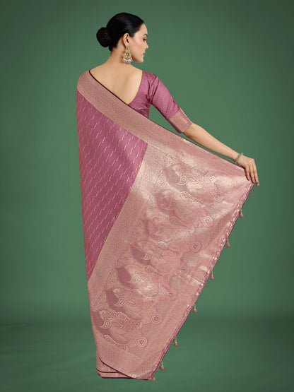 Dhiyona MJ Dusty Rose Pink Weaving Banarasi Satin Silk Trendy Saree For Festival