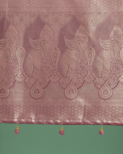 Dhiyona MJ Dusty Rose Pink Weaving Banarasi Satin Silk Trendy Saree For Festival