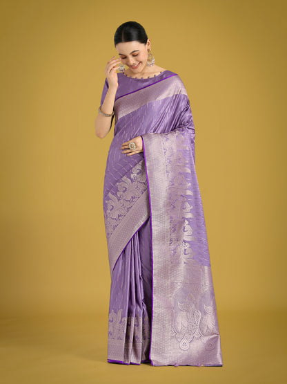 Dhiyona MJ Dusty Lavender Weaving Banarasi Satin Silk Trendy Saree For Festival