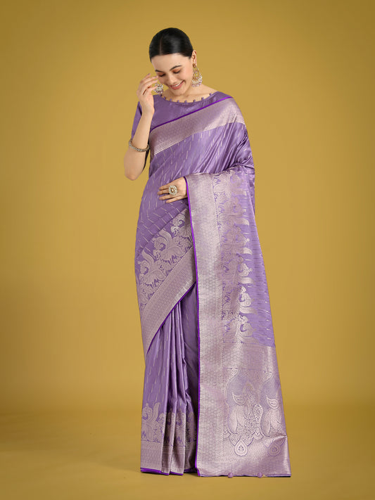 Dhiyona MJ Dusty Lavender Weaving Banarasi Satin Silk Trendy Saree For Festival