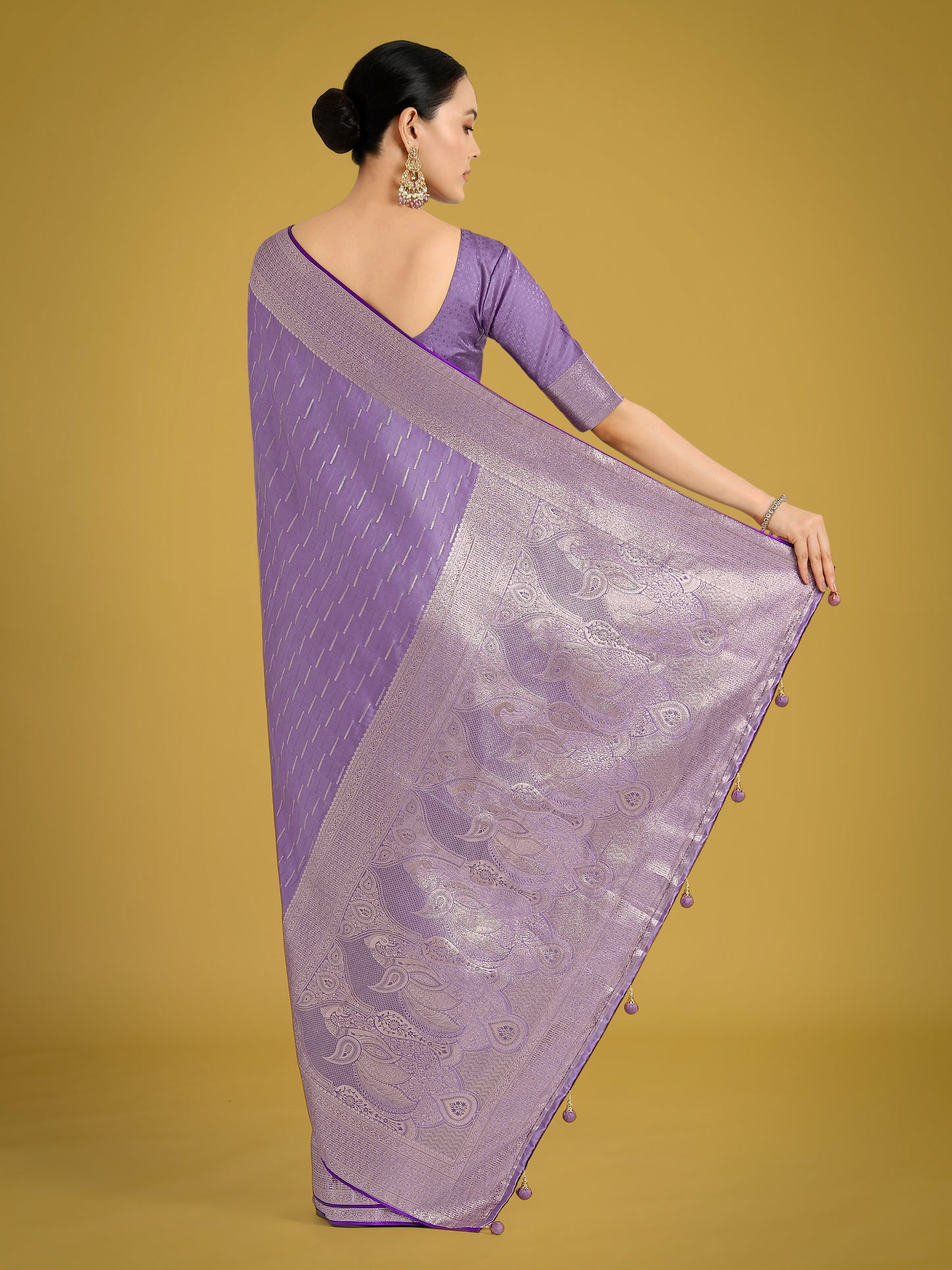Dhiyona MJ Dusty Lavender Weaving Banarasi Satin Silk Trendy Saree For Festival