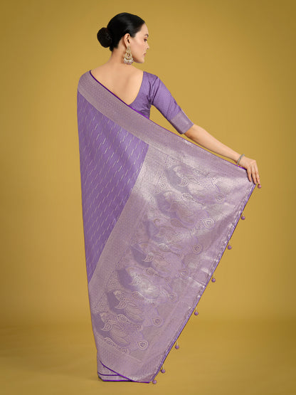 Dhiyona MJ Dusty Lavender Weaving Banarasi Satin Silk Trendy Saree For Festival