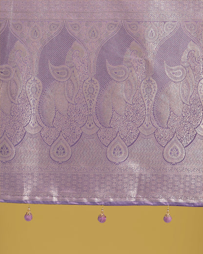 Dhiyona MJ Dusty Lavender Weaving Banarasi Satin Silk Trendy Saree For Festival