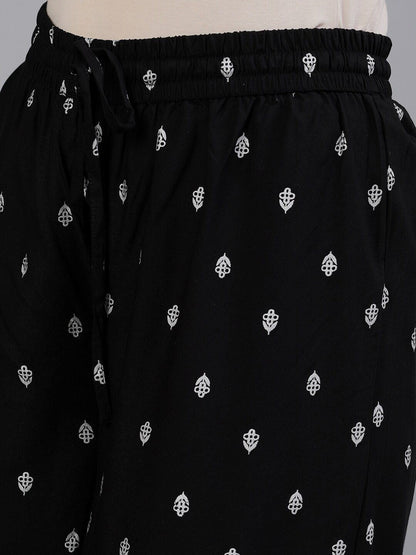 Dhiyona IS Women's Women Black Ethnic Motifs Printed Panelled Kurta with Palazzos & Dupatta
