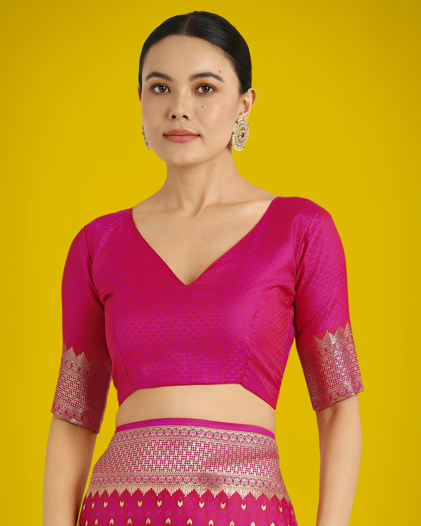 Dhiyona MJ Gorgeous Rani Pink Woven Banarasi Satin Designer Silk Saree