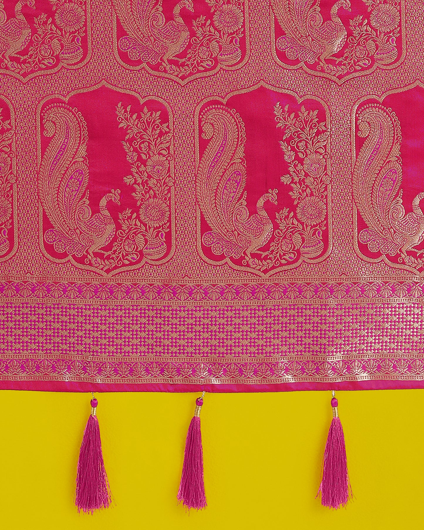 Dhiyona MJ Gorgeous Rani Pink Woven Banarasi Satin Designer Silk Saree