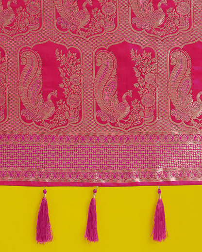 Dhiyona MJ Gorgeous Rani Pink Woven Banarasi Satin Designer Silk Saree