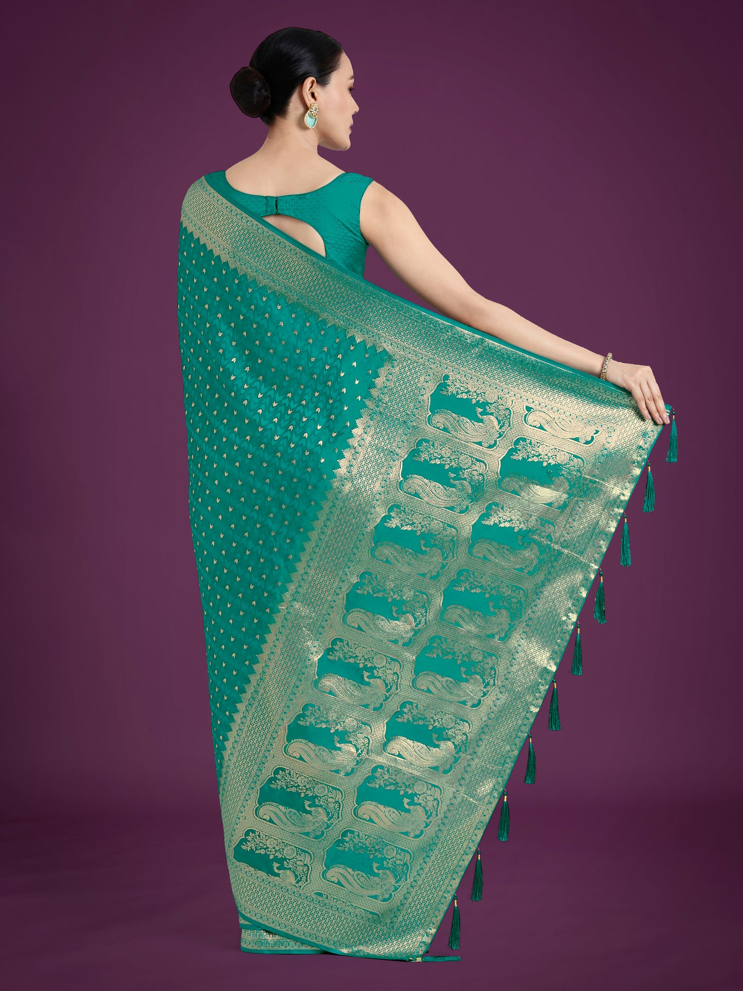 Dhiyona MJ Gorgeous Turquoise Woven Banarasi Satin Designer Silk Saree