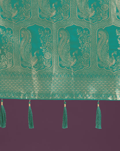 Dhiyona MJ Gorgeous Turquoise Woven Banarasi Satin Designer Silk Saree