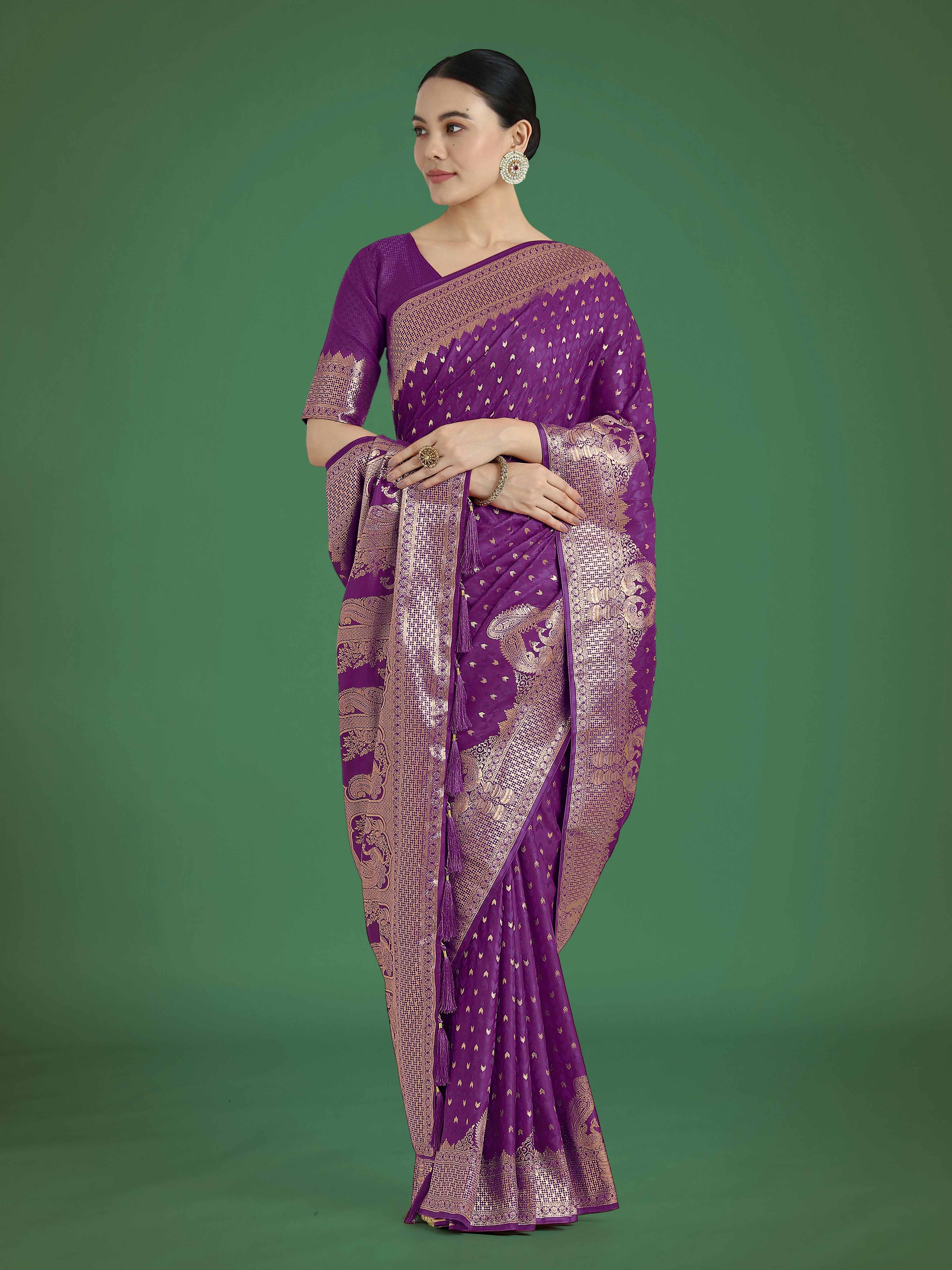 Dhiyona MJ Gorgeous Purple Woven Banarasi Satin Designer Silk Saree