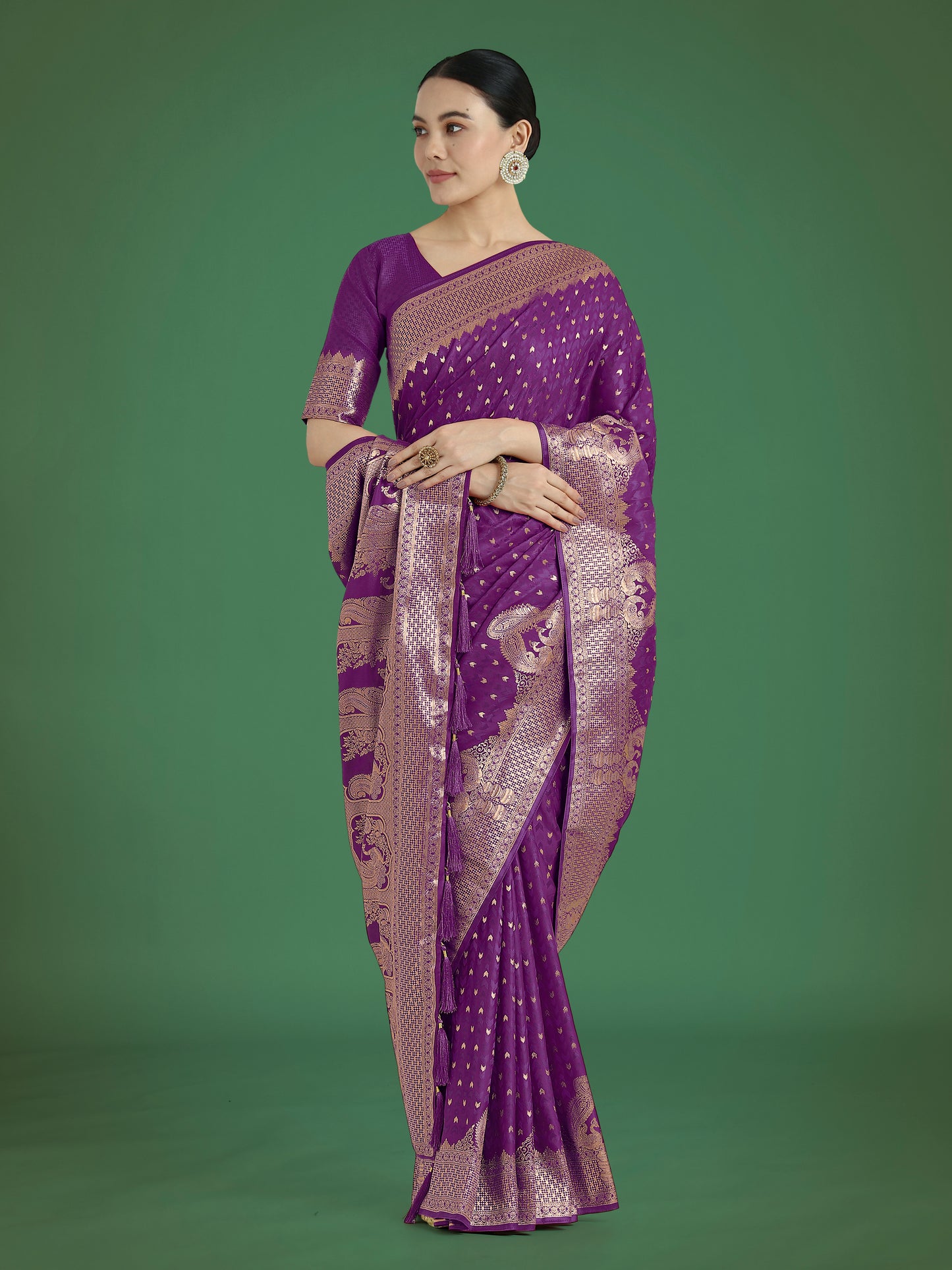 Dhiyona MJ Gorgeous Purple Woven Banarasi Satin Designer Silk Saree