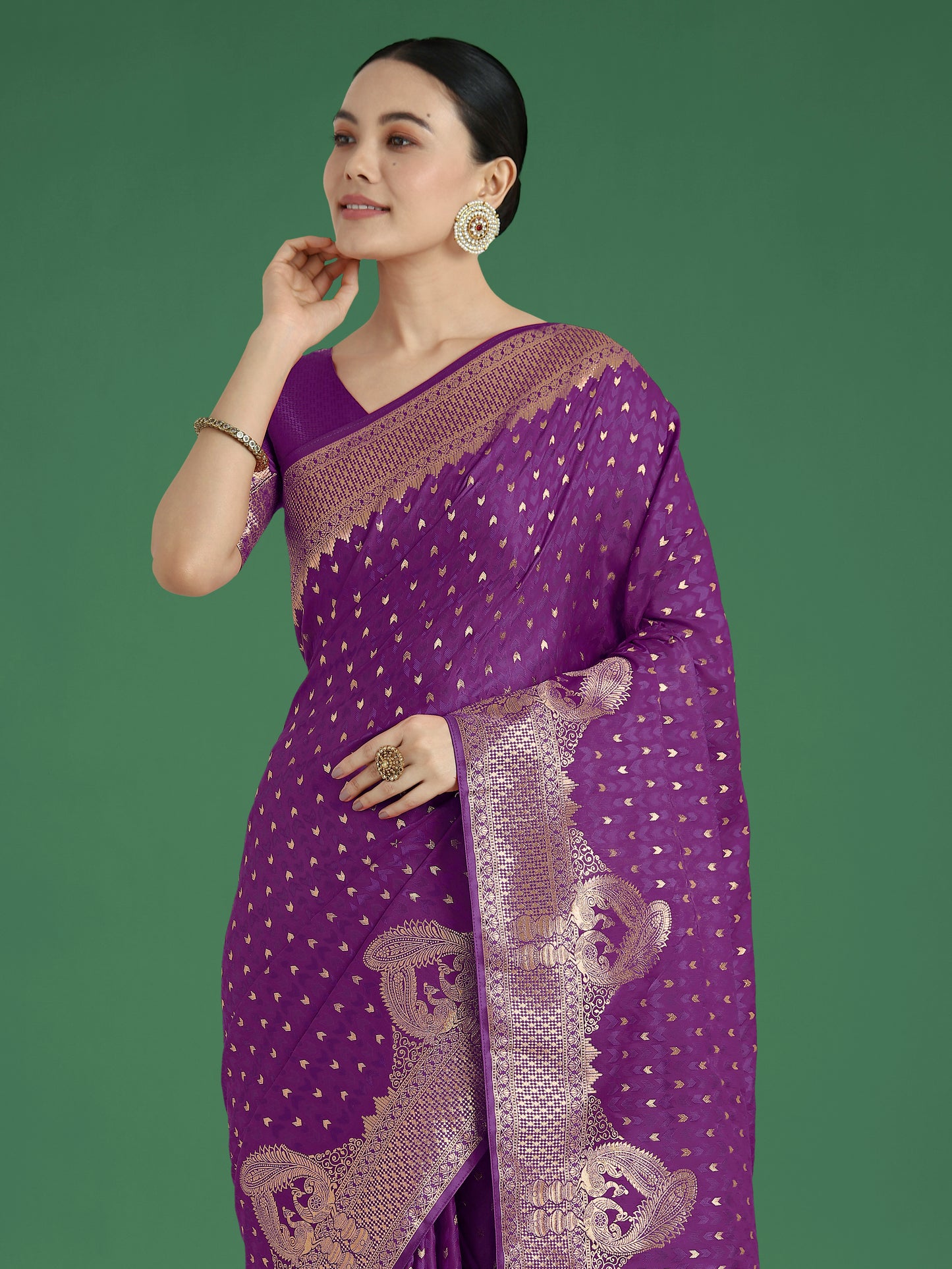 Dhiyona MJ Gorgeous Purple Woven Banarasi Satin Designer Silk Saree