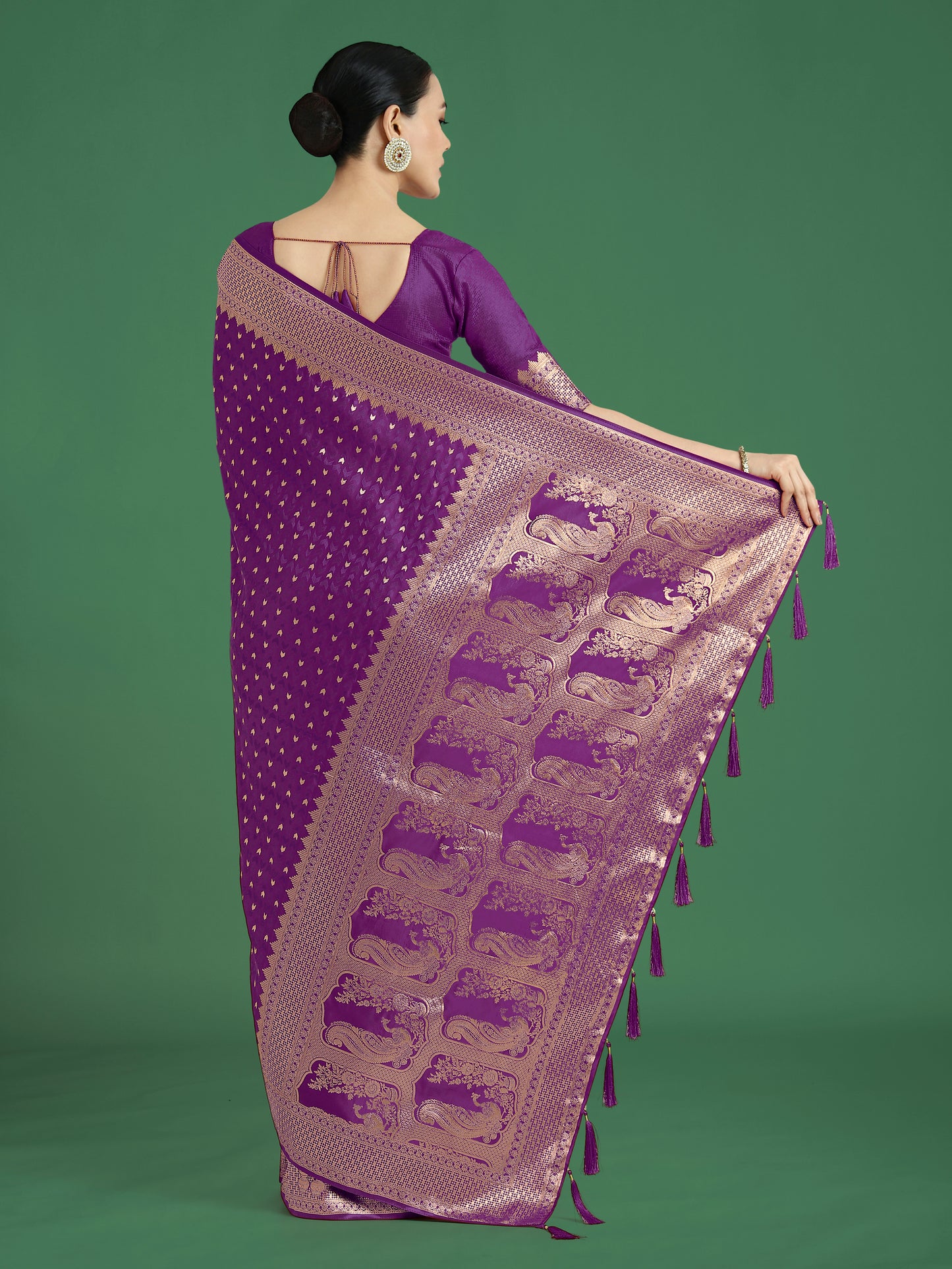 Dhiyona MJ Gorgeous Purple Woven Banarasi Satin Designer Silk Saree