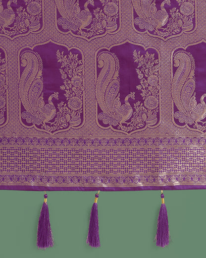Dhiyona MJ Gorgeous Purple Woven Banarasi Satin Designer Silk Saree