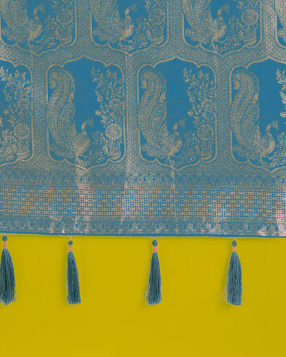 Dhiyona MJ Gorgeous Cyan blue Woven Banarasi Satin Designer Silk Saree