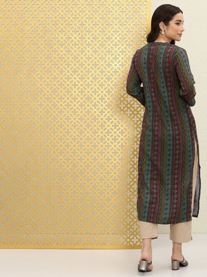 Dhiyona OD  Embroidered Thread Work & Mirror Work Indie Prints Kurta