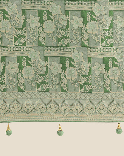 Dhiyona MJ Green Color Banarasi Satin Silk Zari Weaving Festival Saree