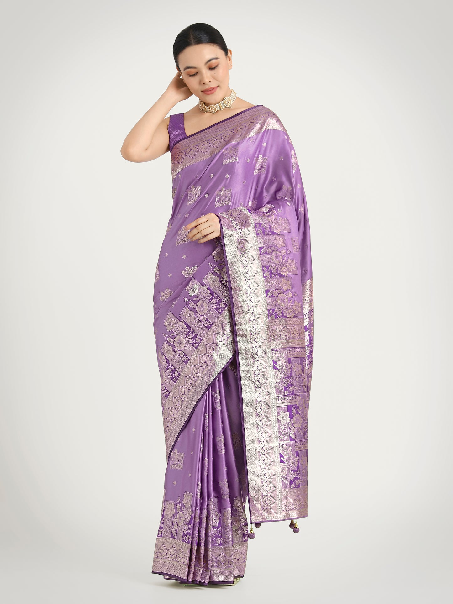 Dhiyona MJ Lavender Color Banarasi Satin Silk Zari Weaving Festival Saree