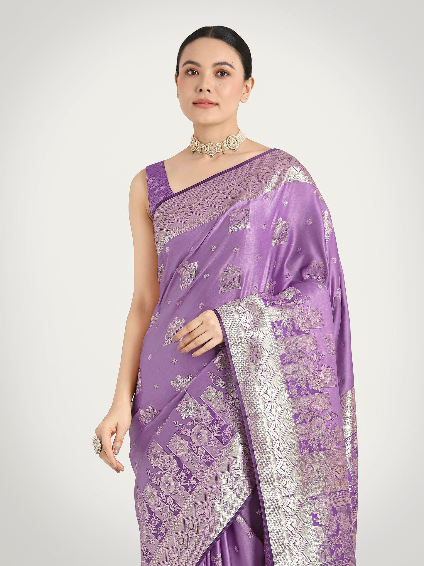 Dhiyona MJ Lavender Color Banarasi Satin Silk Zari Weaving Festival Saree