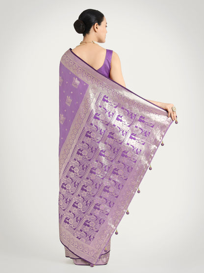 Dhiyona MJ Lavender Color Banarasi Satin Silk Zari Weaving Festival Saree