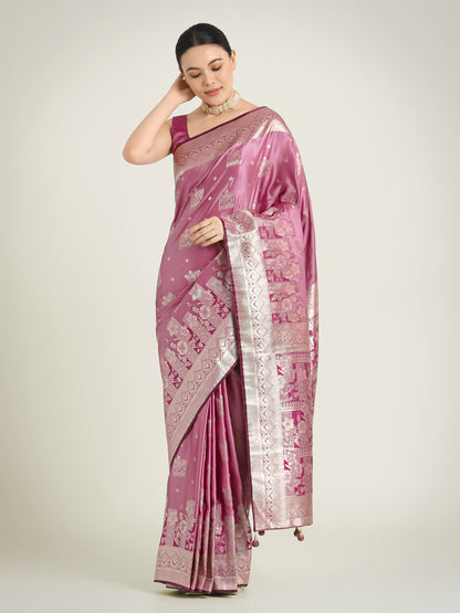 Dhiyona MJ Rose Pink Color Banarasi Satin Silk Zari Weaving Festival Saree