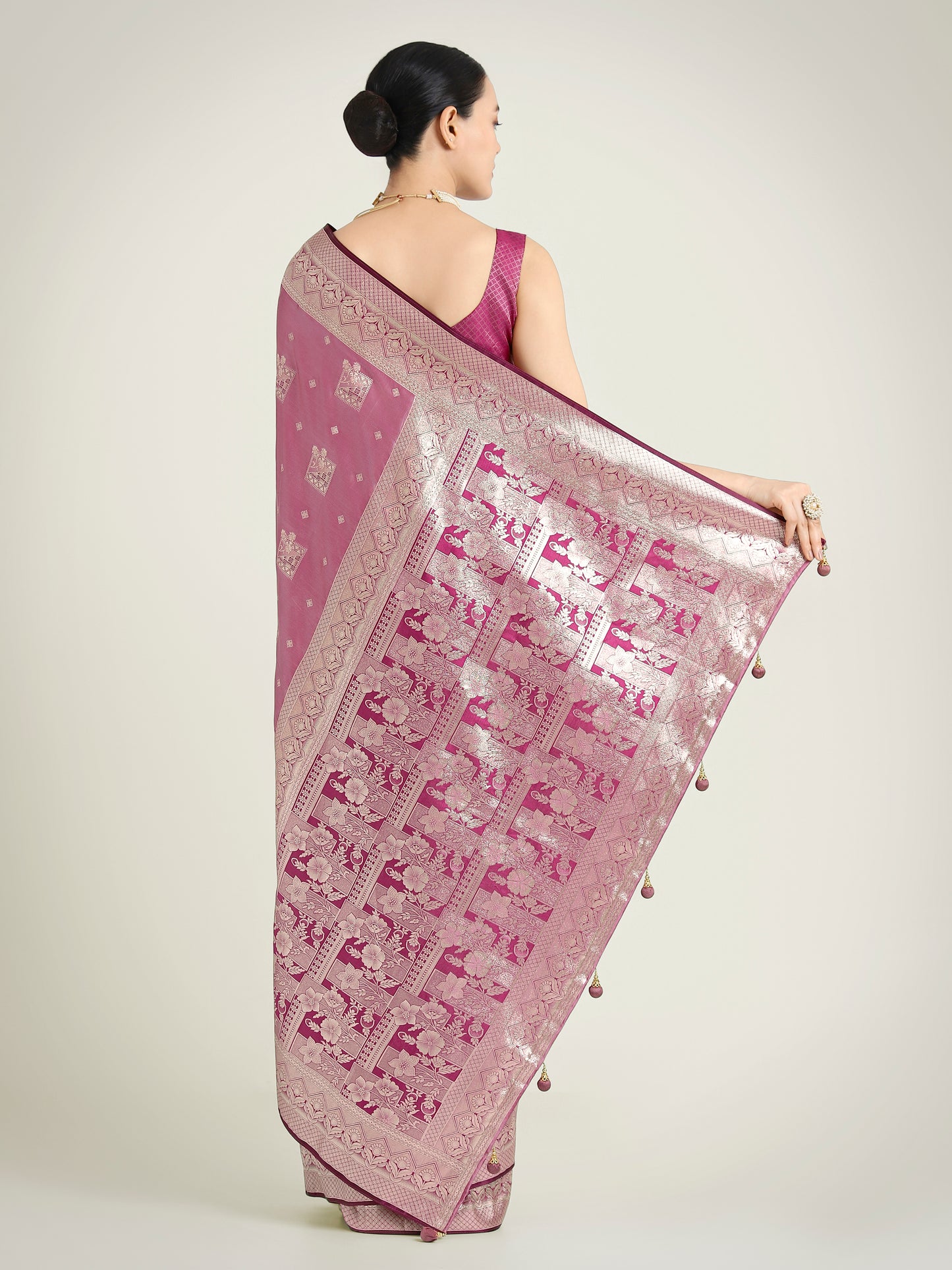 Dhiyona MJ Rose Pink Color Banarasi Satin Silk Zari Weaving Festival Saree