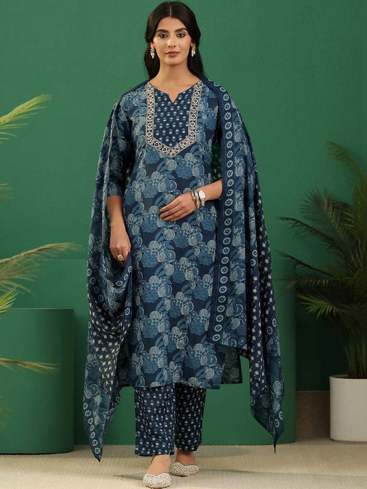 Women Ethnic Motifs Printed Regular Thread Work Kurta with Trousers & With Dupatta